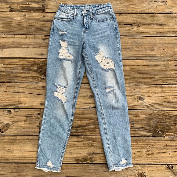 wild fable Denim - Wild Fable | Destroyed Raw Hem High Rise Mom Jeans